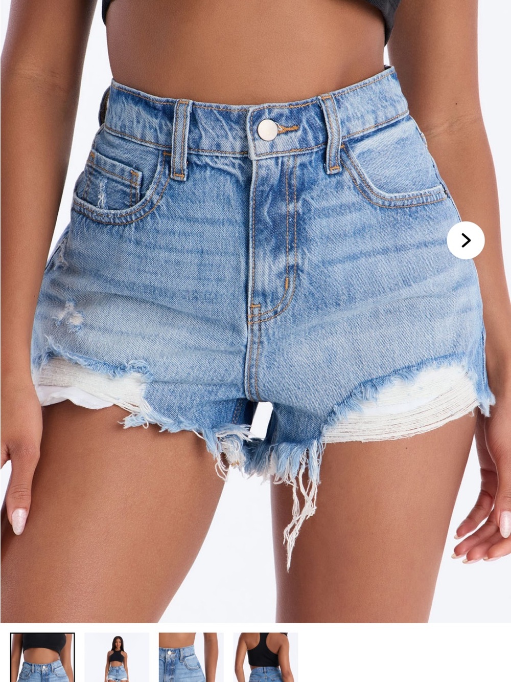 Fashion Nova Light Blue Distressed High-Rise Denim Shorts